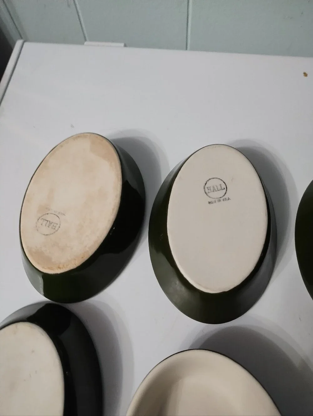 6-Vintage Oval Hall China Forest Green Ceramic Augratin/Baker Dishes